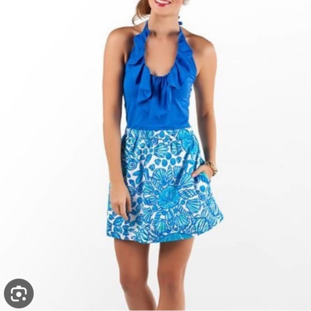 Lilly Pulitzer Blue Halter Shorely Quinn Dress